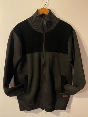 Buffalo David Bitton Charcoal Black Plaid Lined Fleece Zip Sweater XL